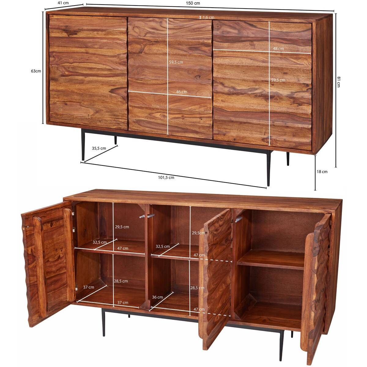 Sideboard natur beschichtet schwarz lackiert B/H/T: ca. 150x81x41 cm
