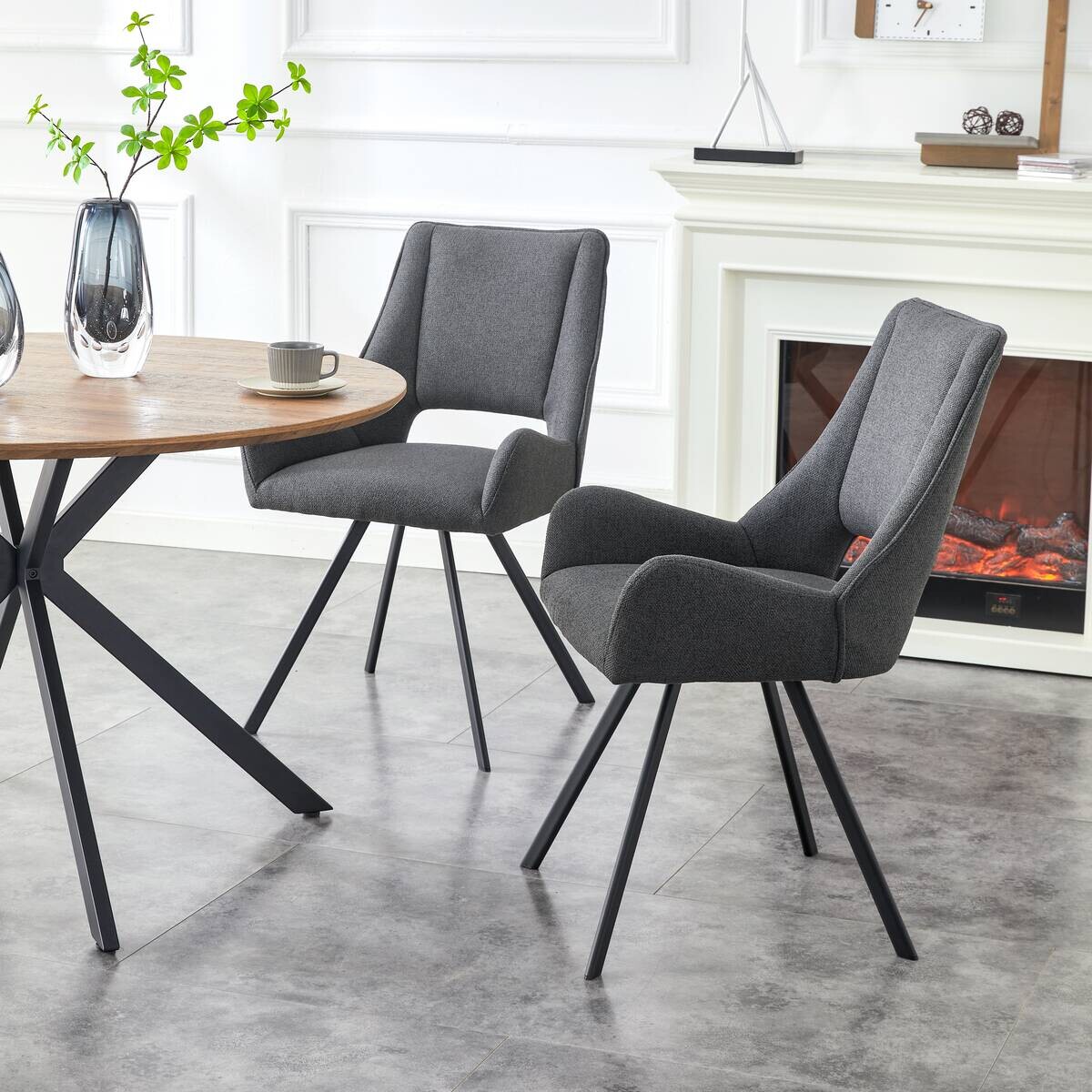 Stuhl HELEN, 2er Set anthrazit Stoff B/H/T: ca. 56x91x63 cm