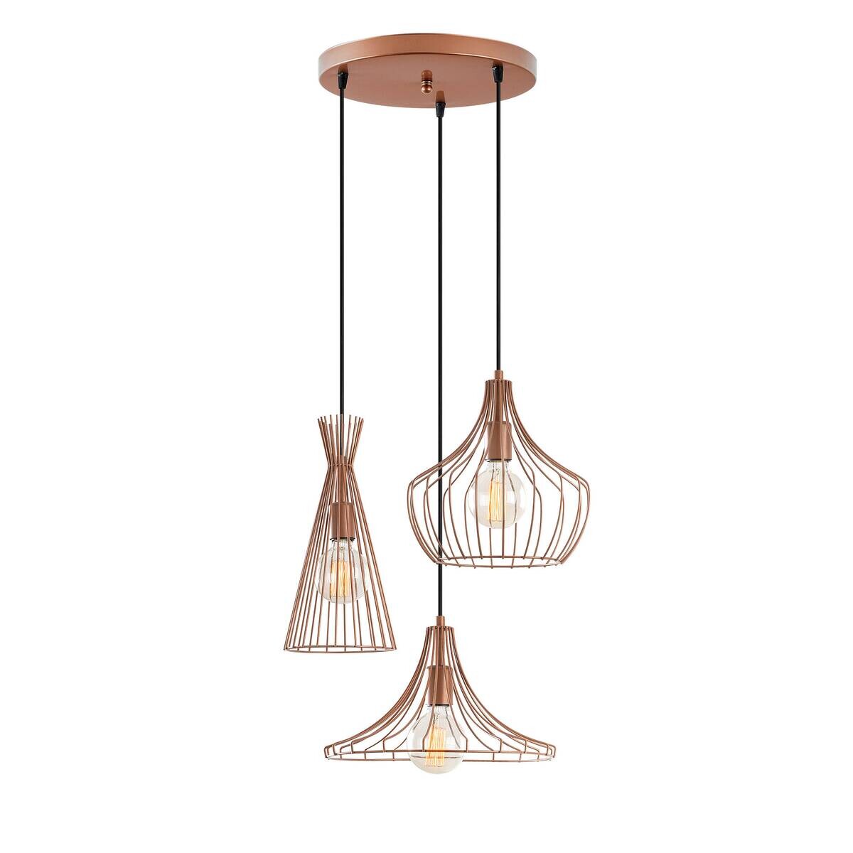 Opviq Pendelleuchte Mezopotamya Kupfer Metall B/H/T/L/D: ca. 55x113x55x55x55 cm E27 3 Brennstellen
