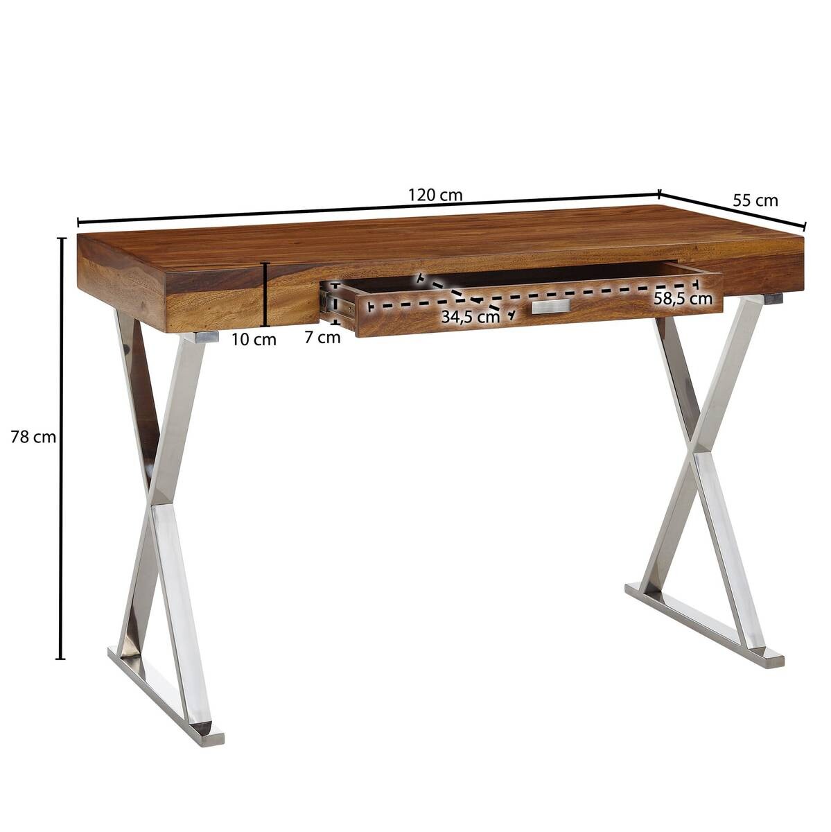 Schreibtisch natur Edelstahl verchromt B/H/T: ca. 120x78x55 cm
