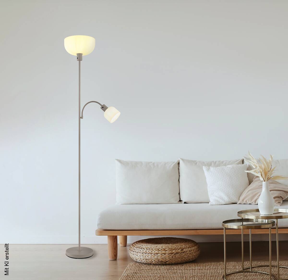 GLOBO Stehlampe sand Metall Kunststoff B/H/L: ca. 14,5x67,5x33 cm 2 Brennstellen