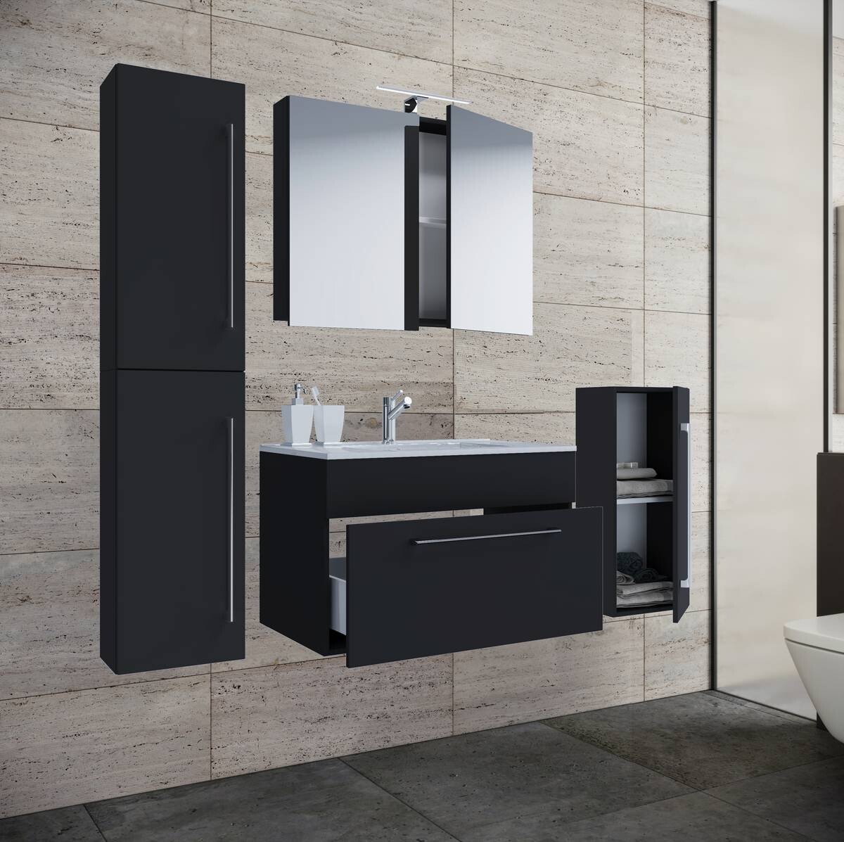 Waschplatz 5tlg-Badinos schwarz B/H/T: ca. 80x50x46 cm