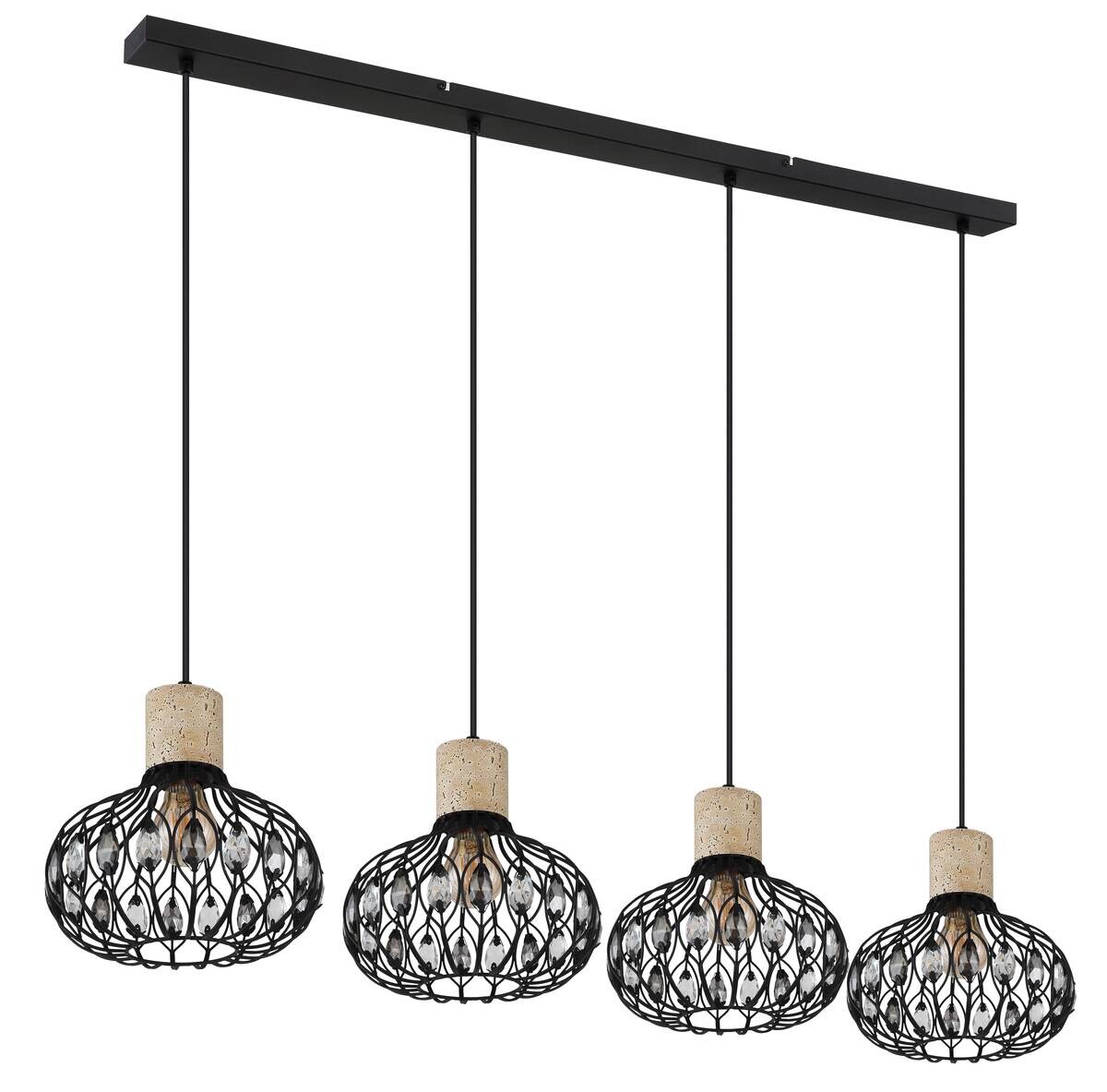 GLOBO Hängeleuchte grau Rauch mattschwarz Glas Metall B/H/L: ca. 25x150x115 cm E27 4 Brennstellen