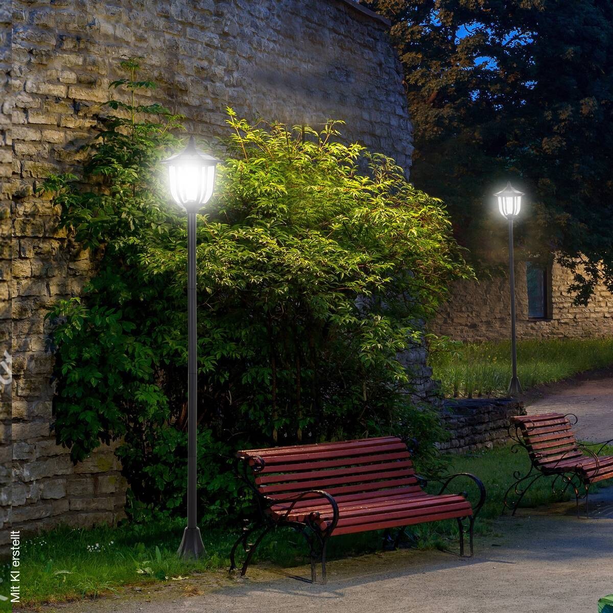 Gartenlaterne mit LED schwarz Kunststoff Edelstahl H/D: ca. 177x27 cm