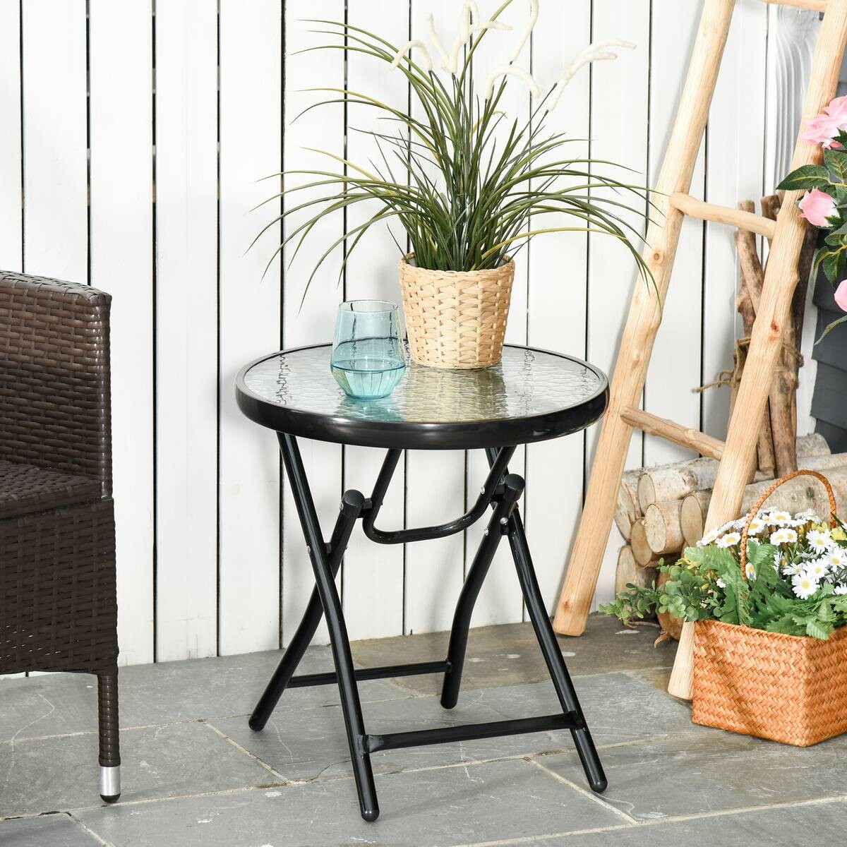 Outsunny Gartentisch schwarz Metall H/D: ca. 50x45 cm
