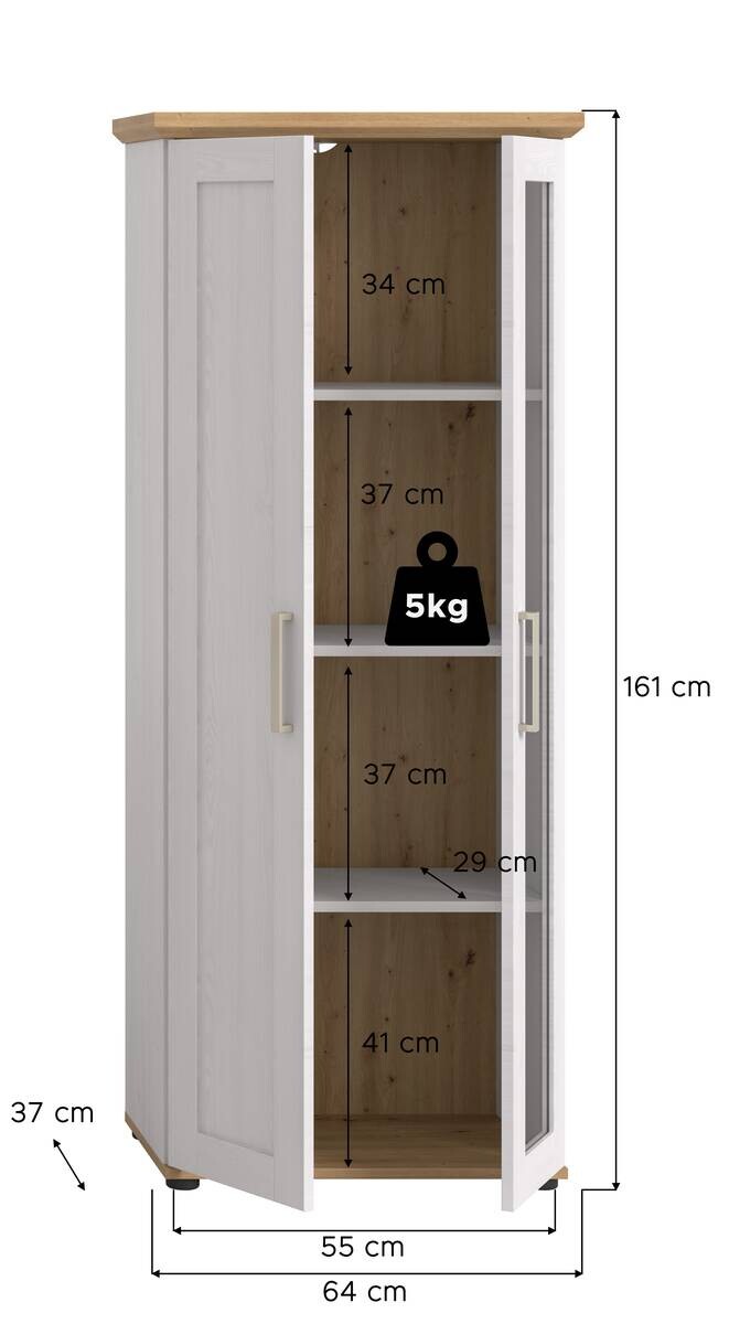 Vitrinenschrank VERONA Lärche Nachbildung Eiche Nachbildung B/H/T: ca. 64x161x37 cm