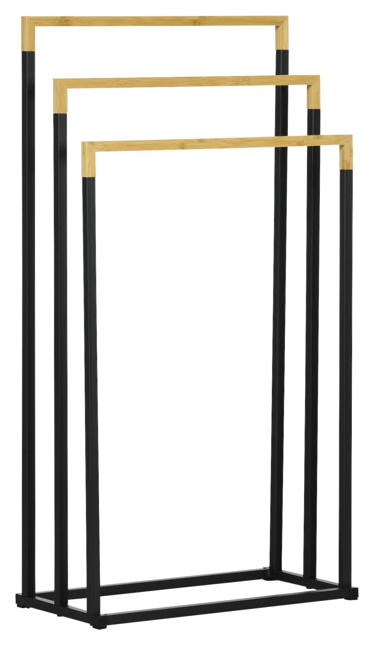 kleankin Handtuchhalter schwarz natur Bambus Edelstahl Polypropylen B/H/L: ca. 22,5x45x86 cm