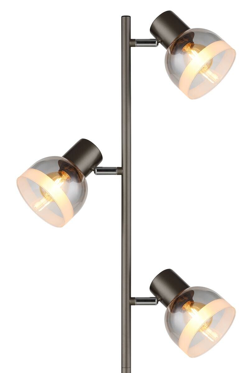 GLOBO Stehleuchte schwarz Rauch Metall Glas B/H/L: ca. 23x154x25 cm E14 3 Brennstellen