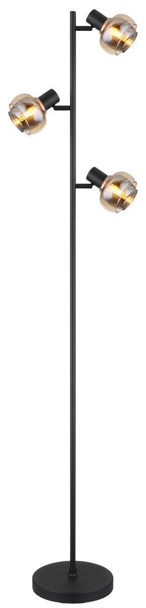GLOBO Stehlampe Rauch schwarz Glas Metall B/H/T: ca. 23x154x25 cm E14 3 Brennstellen