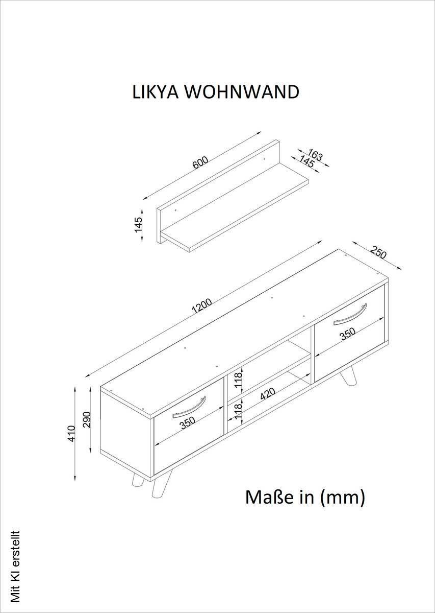 Wohnwand Likya weiß walnuss Nachbildung B/H/T: ca. 120x41x25 cm