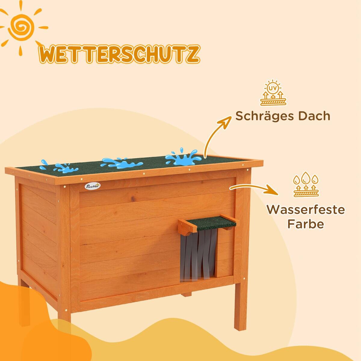 PawHut Katzenhütte orange Holz B/H/L: ca. 50x68,5x85 cm