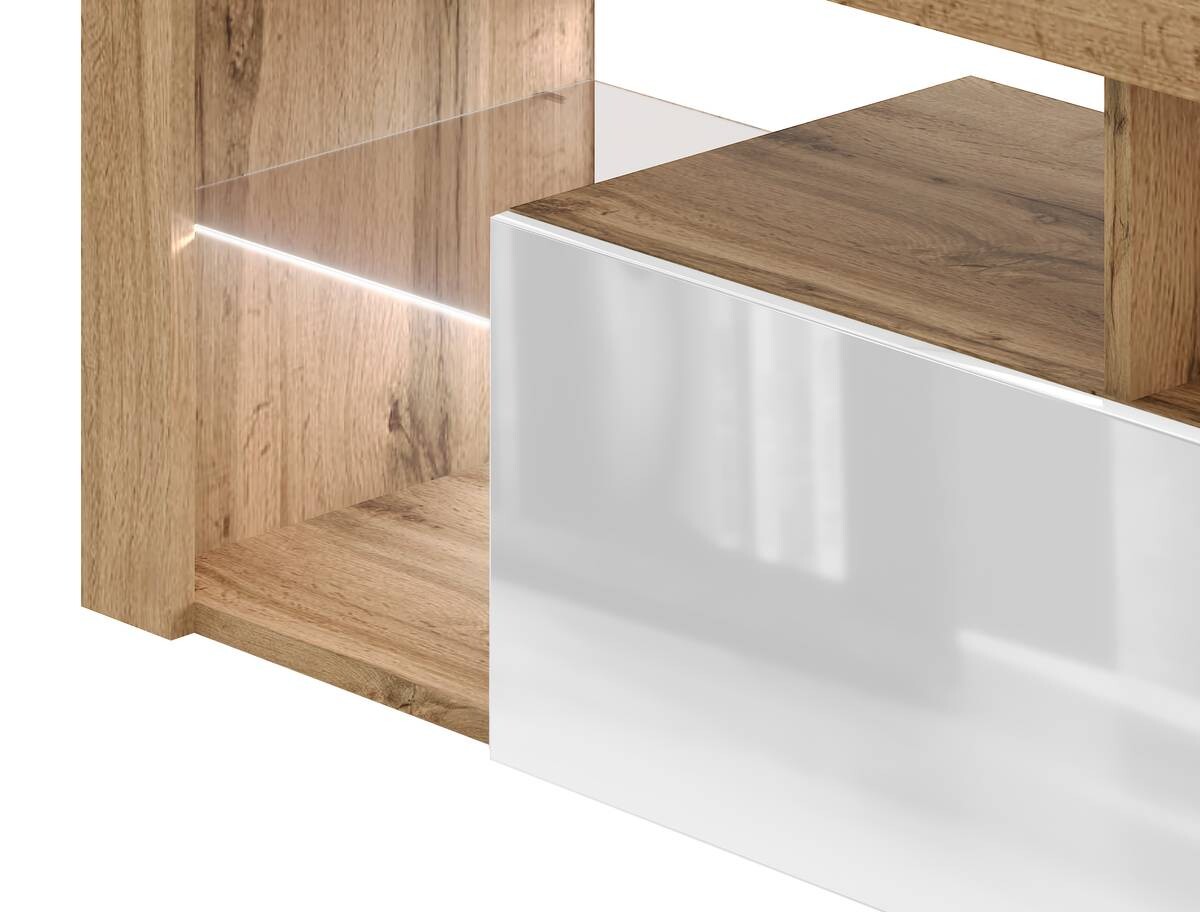 TV-Lowboard TV LOWBOARD Everest 140 LED Eiche Wotan Nachbildung weiß glänzend B/H/T: ca. 140x50x35 cm