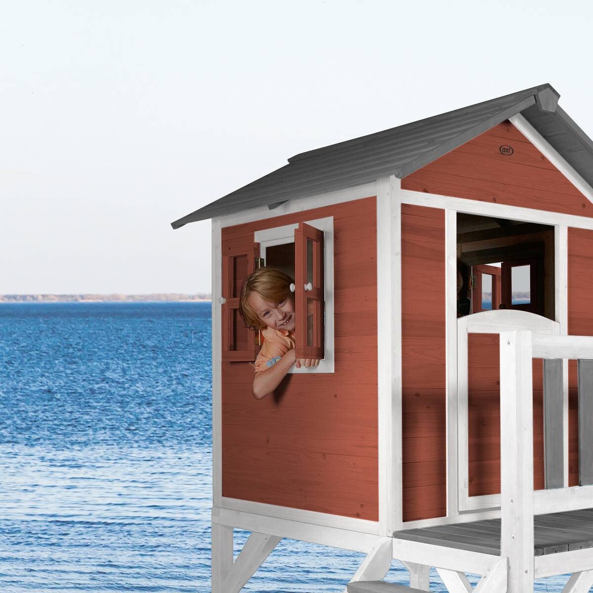 AXI Spielhaus Lodge XL rot B/H/L: ca. 240x189x167 cm