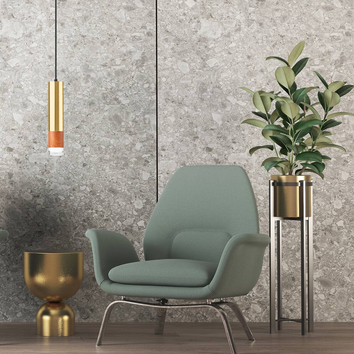 Lamkur Pendelleuchte gold Stahl Glas B/H/L: ca. 8x105x8 cm GU10 1 Brennstellen