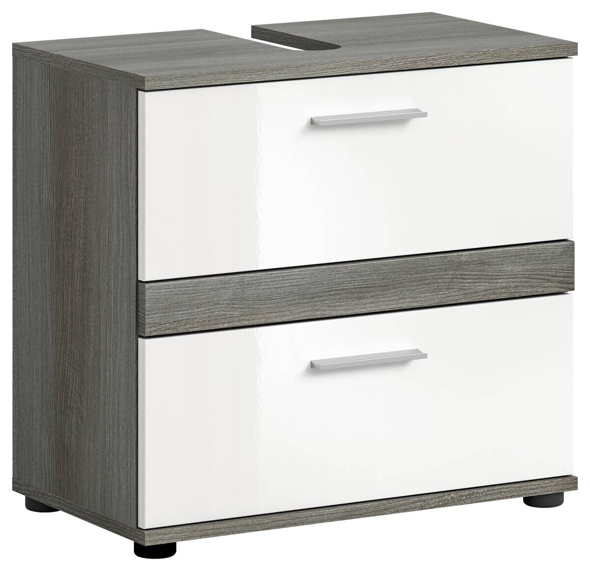 Waschbeckenunterschrank BLAKE Rauchsilber Nachbildung weiß Hochglanz B/H/T: ca. 60x57x34 cm