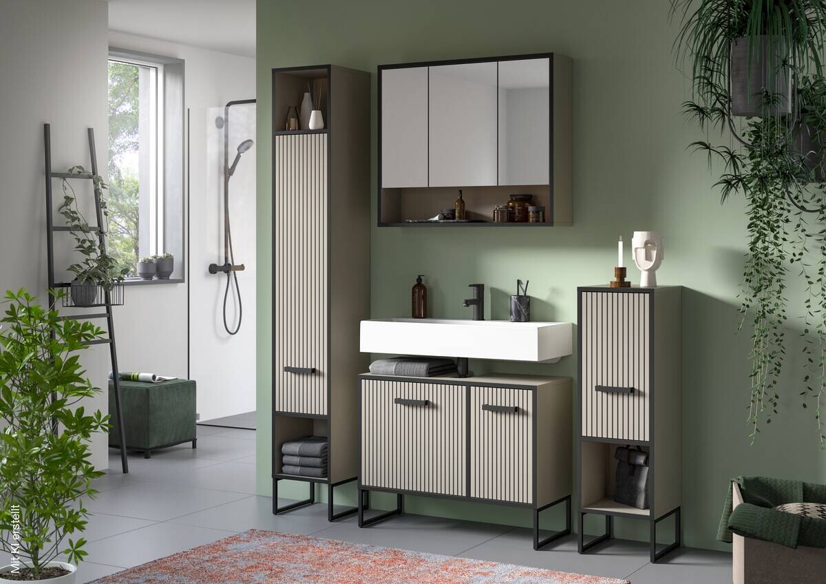 Spiegelschrank BAGNO schwarz Kaschmirgrau Nachbildung B/H/T: ca. 80x68x19 cm