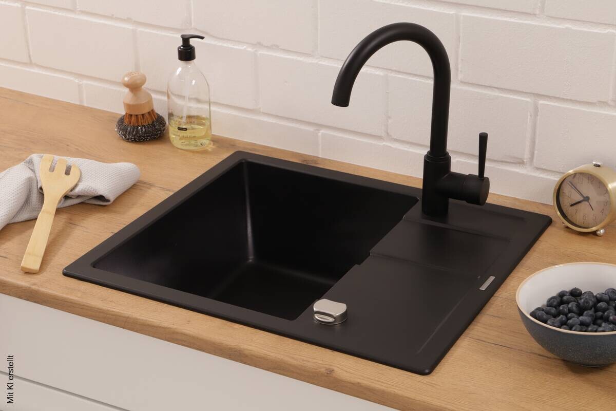 Respekta Einbauspüle Nashville schwarz Granit B/H/T: ca. 58x19,5x50 cm