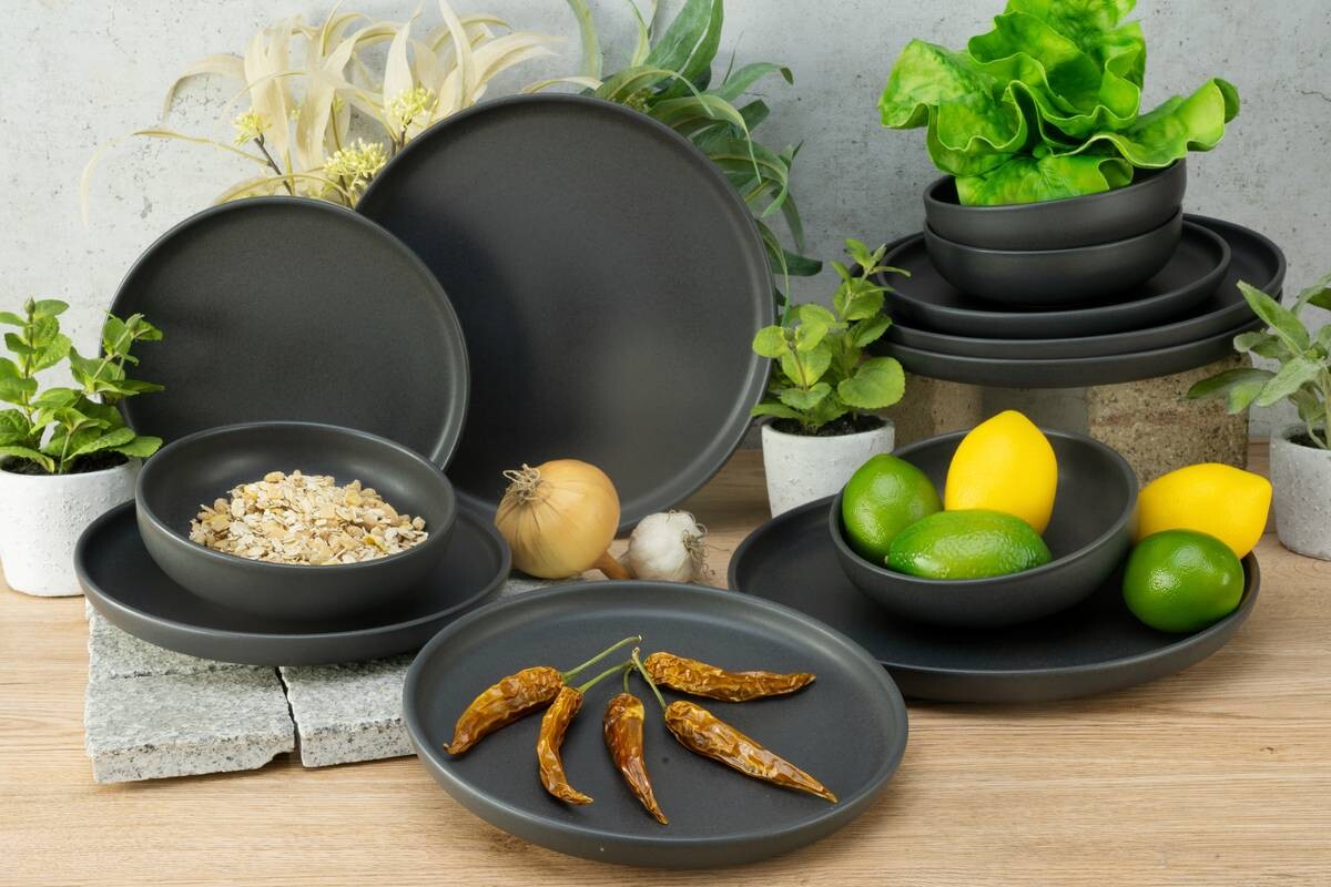 CreaTable Tafelservice Uno schwarz Steinzeug 12 tlg.