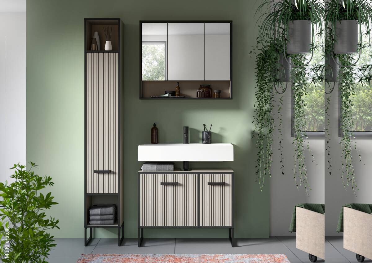 Badezimmer-Set BAGNO schwarz Kaschmirgrau Nachbildung B/H/T: ca. 125x192x36 cm
