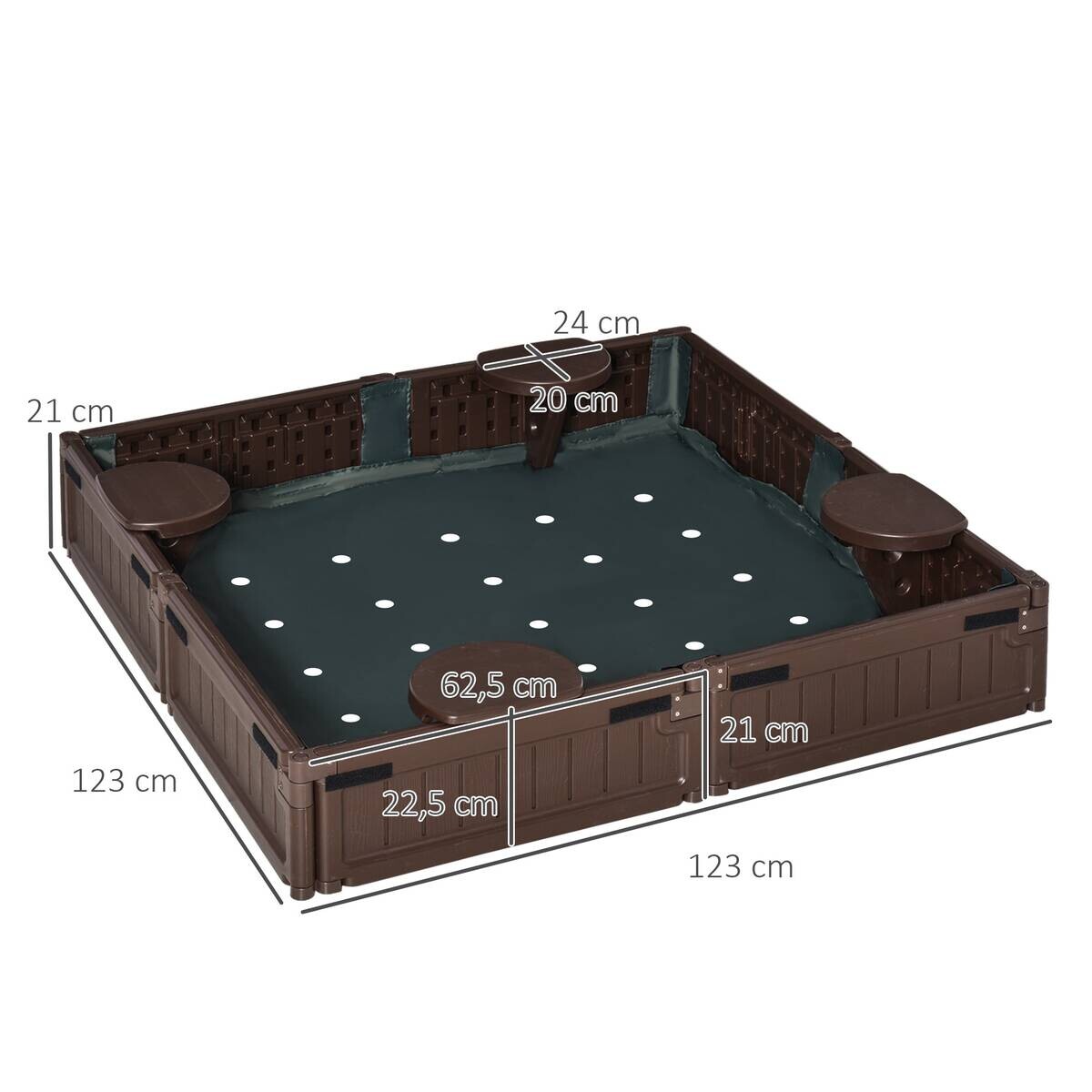 Outsunny Sandkasten braun B/H/L: ca. 123x21x123 cm