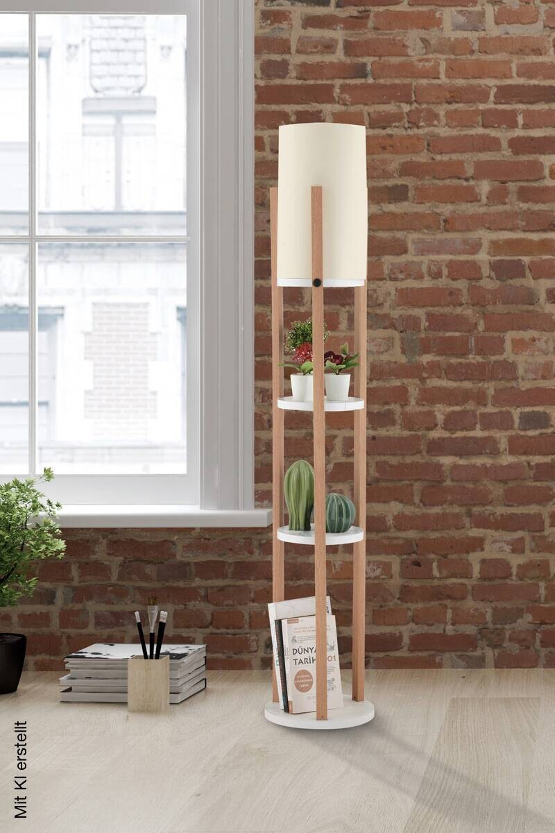 Opviq Stehlampe Circle weiß natur MDF B/H/L: ca. 21x135x21 cm E27 1 Brennstellen