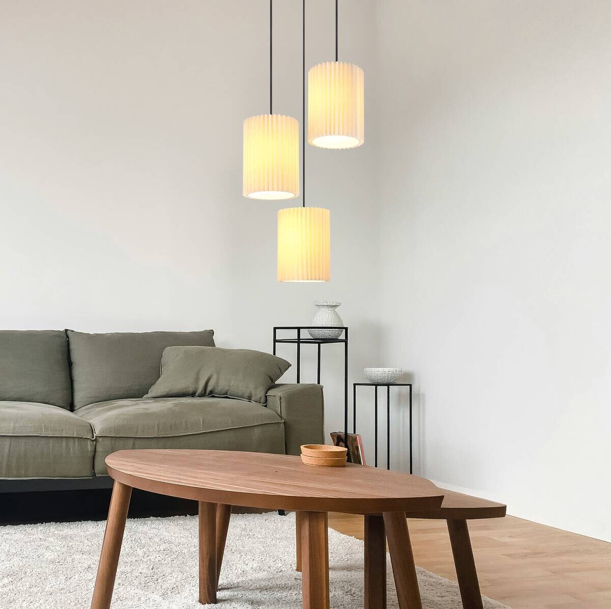 GLOBO Hängeleuchte natur mattschwarz schwarz Metall Textil H/D: ca. 120x46 cm E27 3 Brennstellen