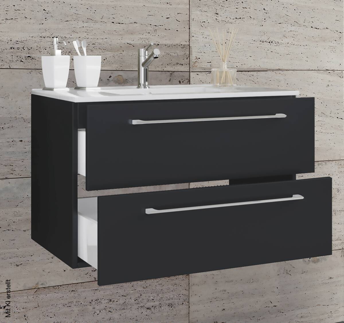 Badblock 2tlg-Badinos weiß schwarz B/H/T: ca. 61x52x46 cm