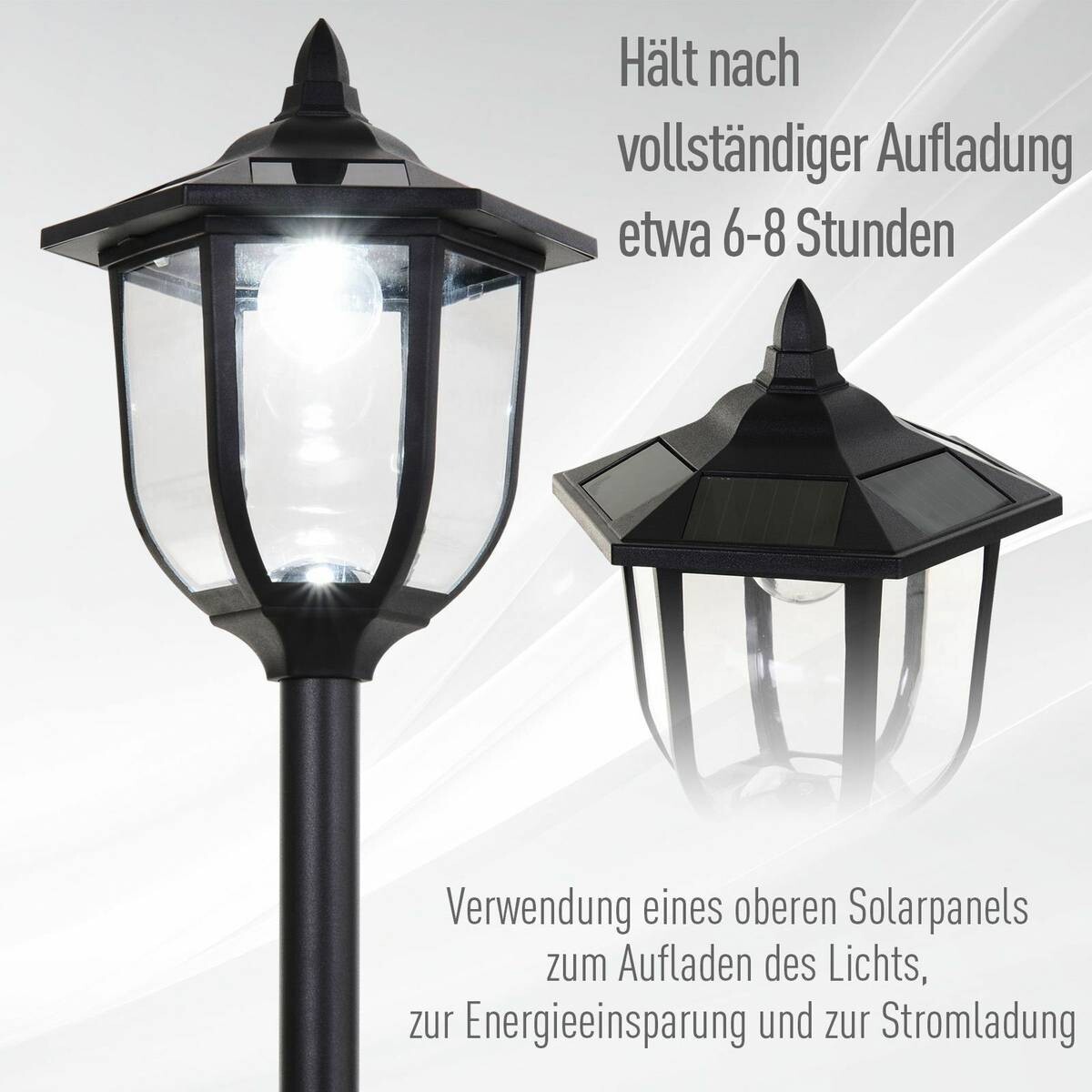 Gartenlaterne mit LED schwarz Kunststoff Edelstahl H/D: ca. 177x27 cm