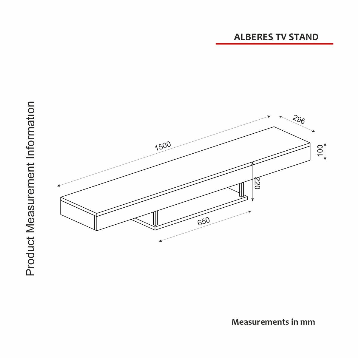TV-Lowboard Alberes schwarz B/H/T: ca. 150x22x29,6 cm