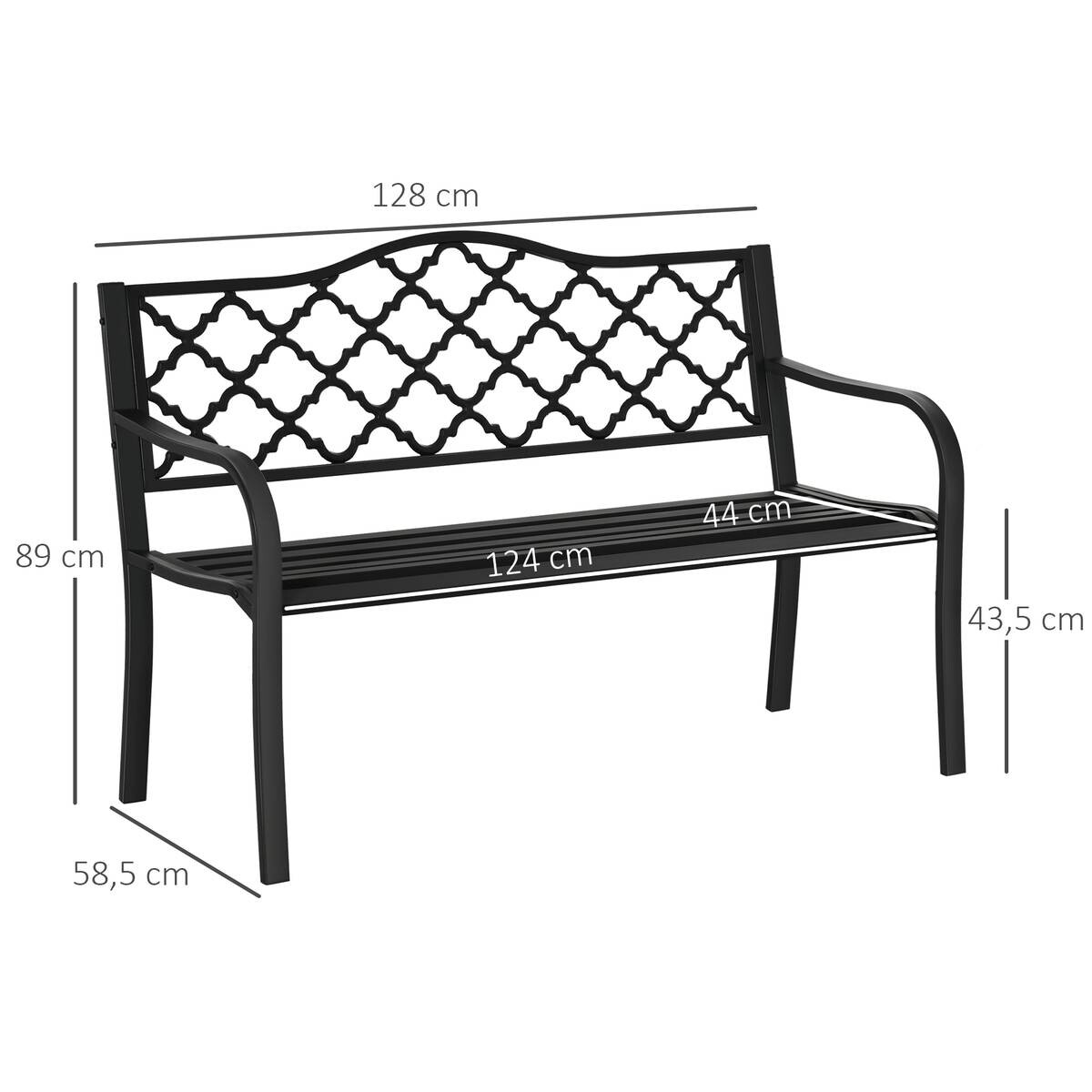 Outsunny Gartenbank schwarz Eisen B/H/L: ca. 58,5x89x128 cm