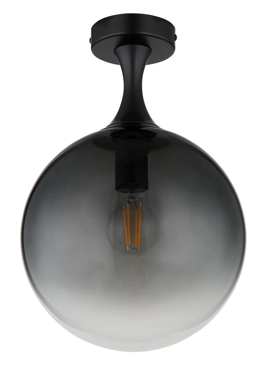 GLOBO Deckenleuchte Rauch mattschwarz Glas Metall H/D: ca. 37,5x25 cm E27 1 Brennstellen