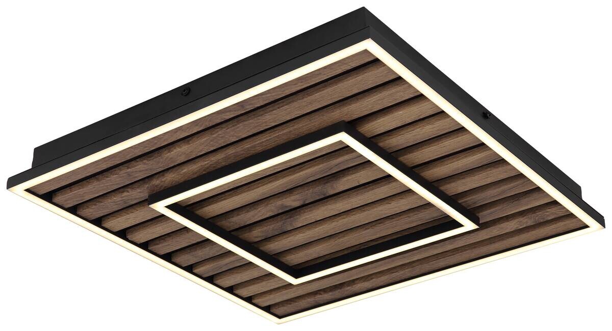 GLOBO LED-Deckenleuchte WOODY 67345D1 Opal mattschwarz Kunststoff Metall MDF B/H/L: ca. 45x6x45 cm 1 Brennstellen