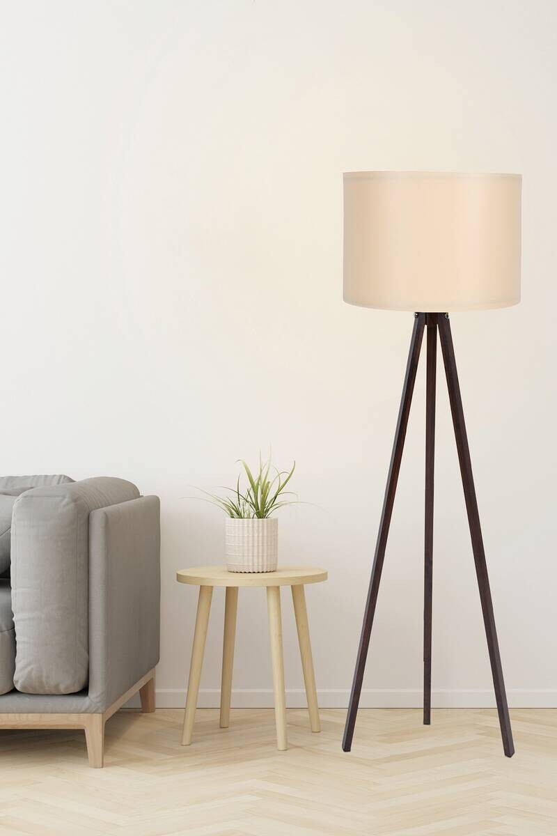 Opviq Stehlampe creme nussbaum Polypropylen MDF B/H/T/L/D: ca. 38x145x38x38x38 cm E27 1 Brennstellen