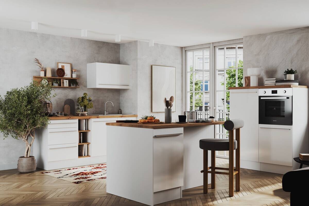 Respekta Inselküche Gabriel weiß Hochglanz B/H/T: ca. 320x200x60 cm