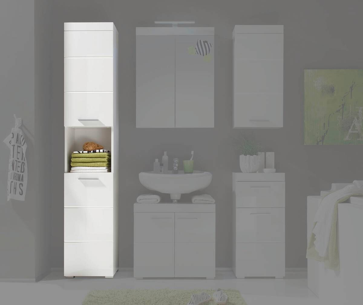 Badhochschrank Amanda weiß weiß Hochglanz B/H/T: ca. 37x190x31 cm