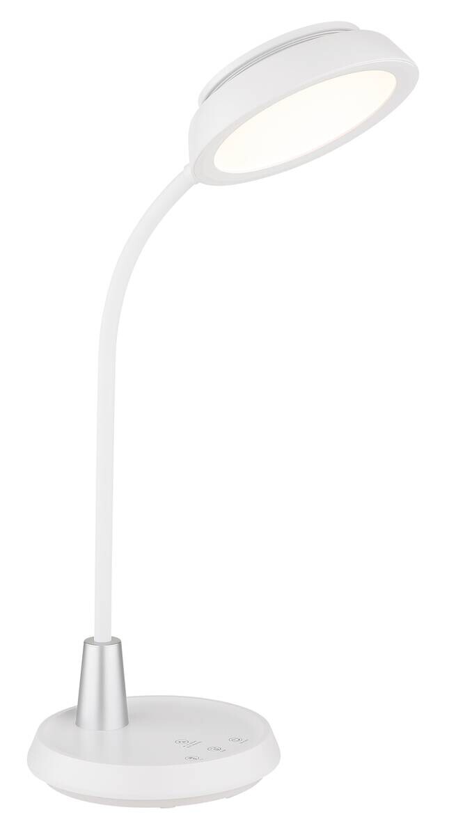 GLOBO Tischleuchte silber weiß Opal Kunststoff Silikon PVC B/H/L: ca. 17,2x44,8x30,6 cm 1 Brennstellen