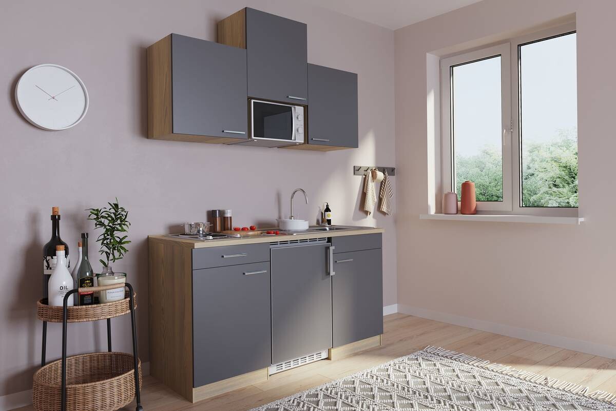 Respekta Singleküche Economy grau matt B/H/T: ca. 150x200x60 cm