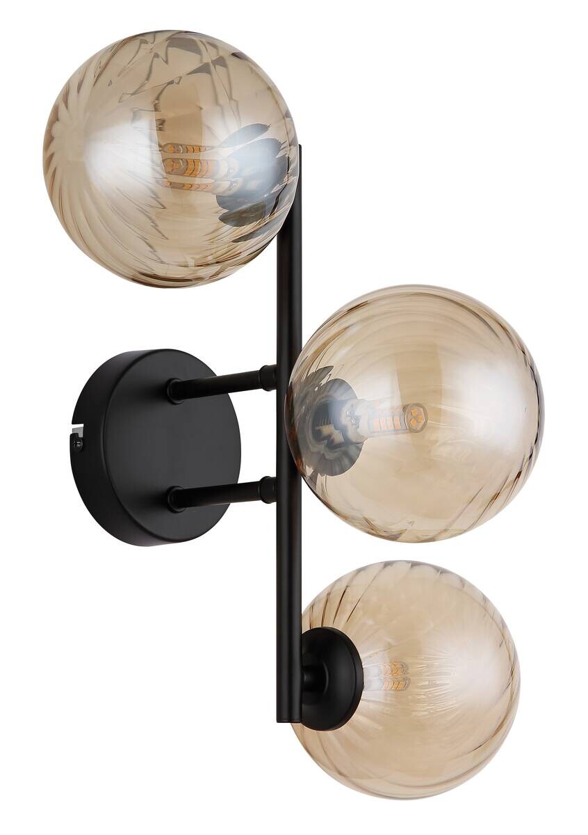 GLOBO LED-Wandleuchte amber schwarz Metall Glas B/H/T: ca. 28x25x36 cm 3 Brennstellen