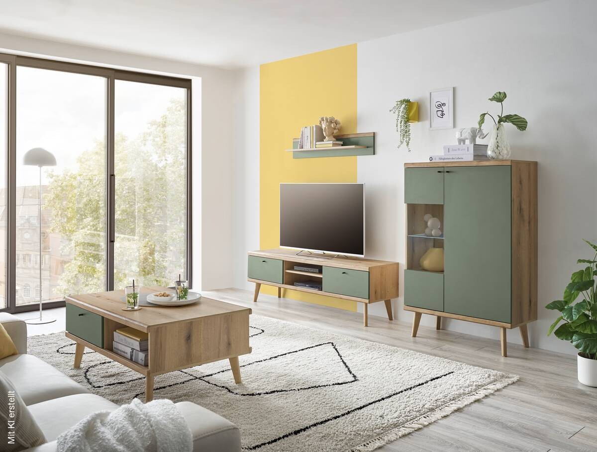 Vitrine Alva Eiche Evoke Coast Nachbildung salbei B/H/T: ca. 90x134x40 cm