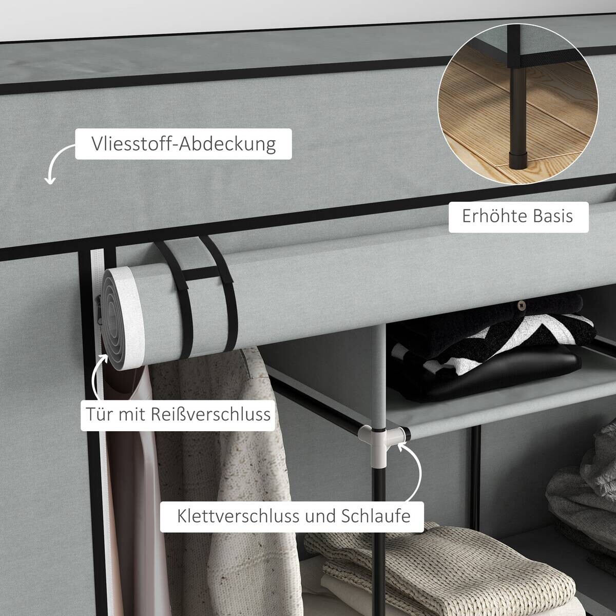 HOMCOM Kleiderschrank dunkelgrau Polypropylen B/H/L: ca. 42,5x166x169,5 cm