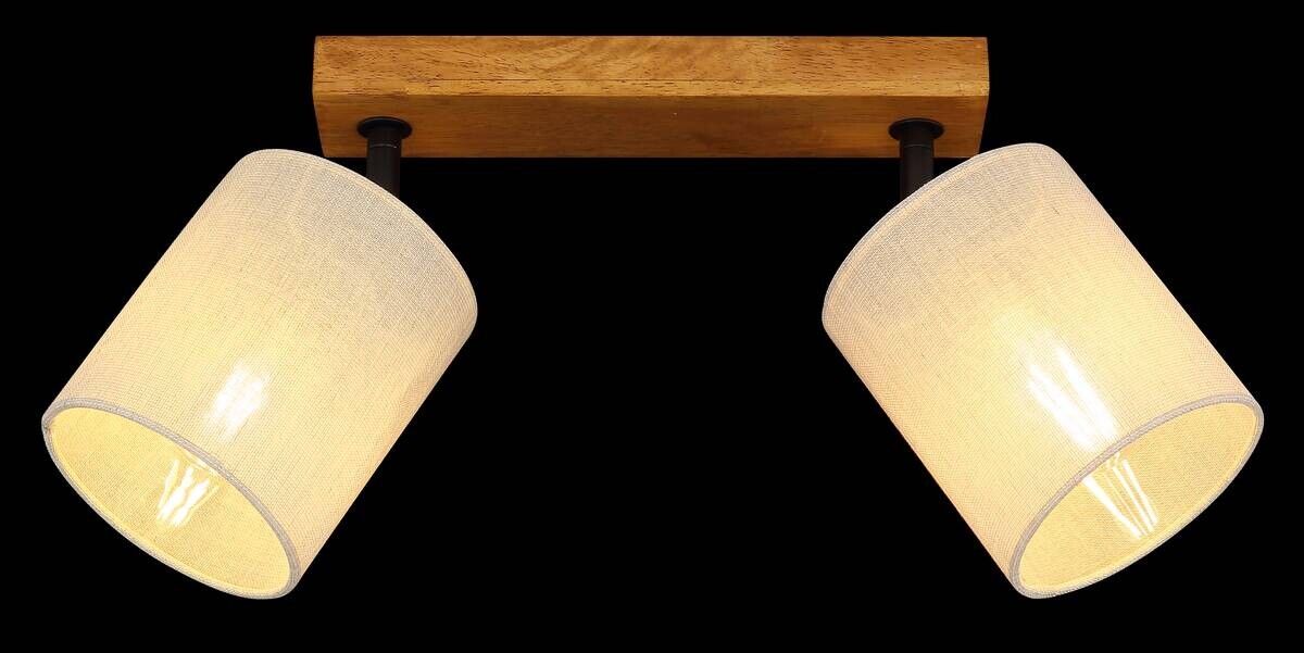GLOBO Spot JULE braun Leinen Holz B/H/T: ca. 13x24x3,5 cm E27 2 Brennstellen