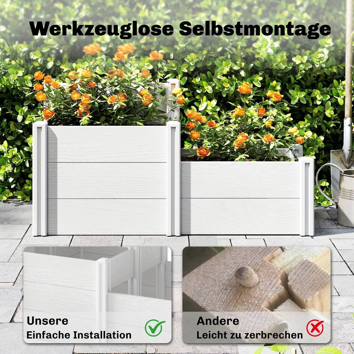 Outsunny Hochbeet weiß Kunststoff B/H/T/L: ca. 80x64x80x120 cm
