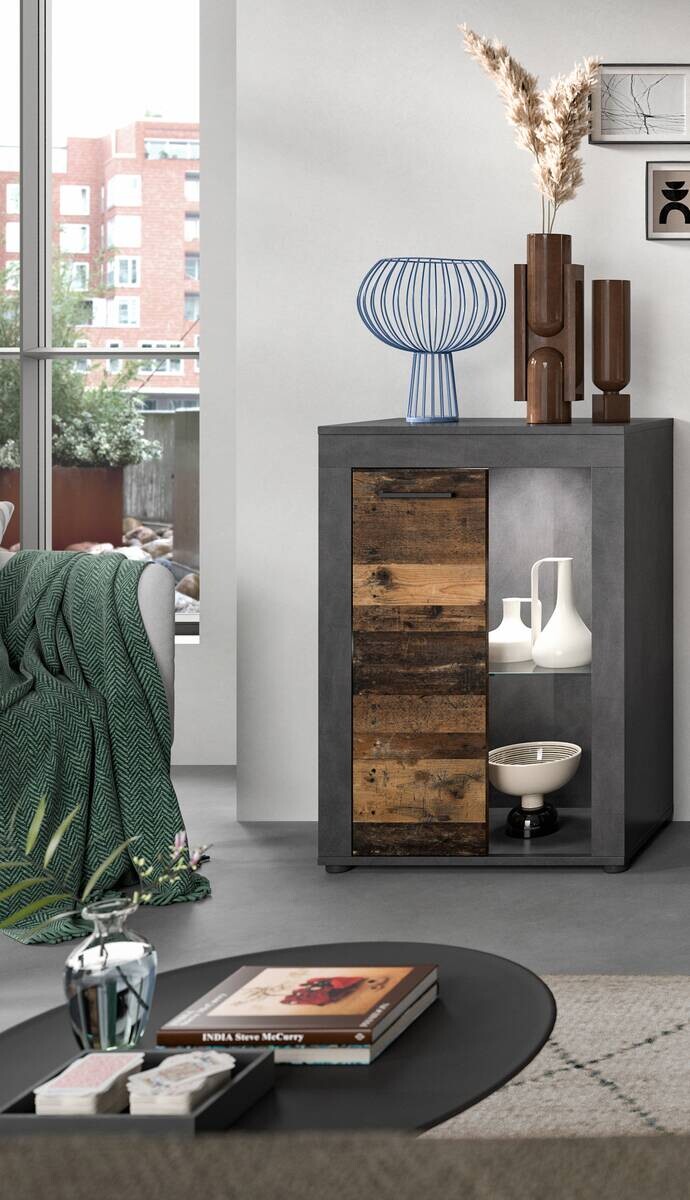 Vitrine Jam Matera Nachbildung Old Wood Nachbildung B/H/T: ca. 86x60x35 cm