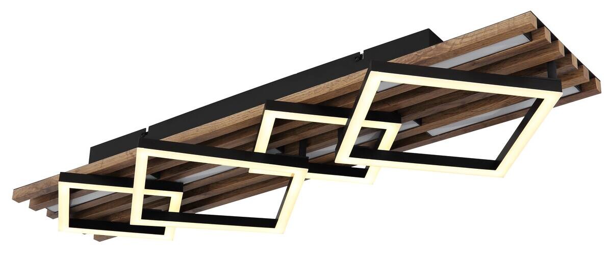 GLOBO LED-Deckenleuchte Obrien Opal mattschwarz MDF Kunststoff Metall B/H/L: ca. 82x9,5x31 cm 1 Brennstellen