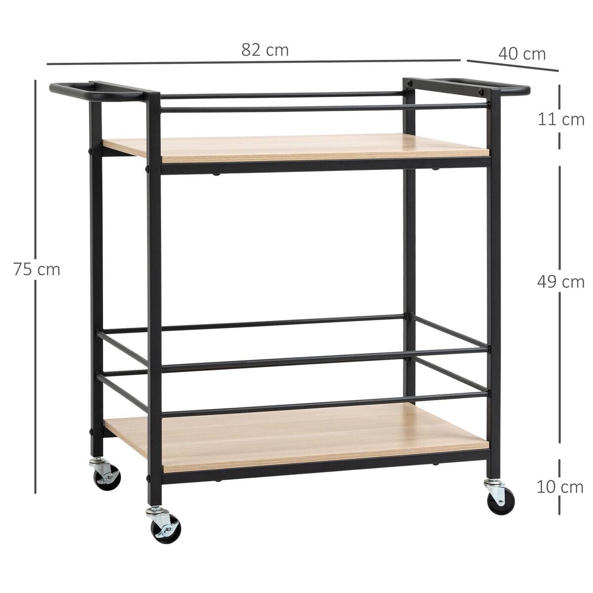 HOMCOM Küchenwagen natur Edelstahl B/H/L: ca. 40x82x75 cm