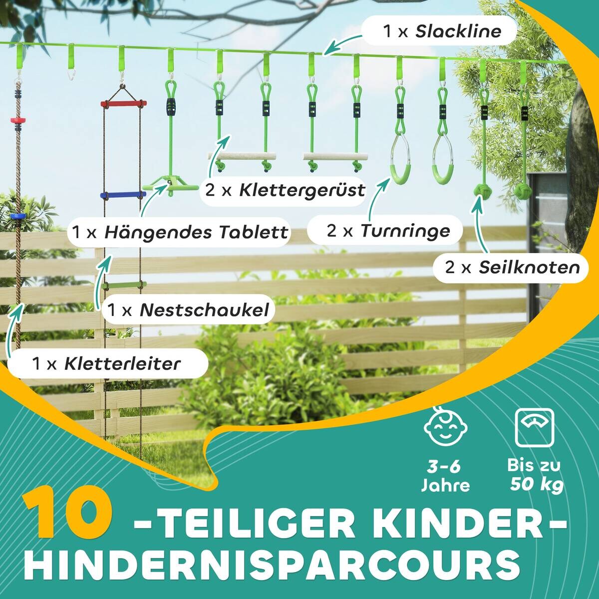 AIYAPLAY Kinder-Kletterseil-Set grün B/H/L: ca. 5x1x1000 cm