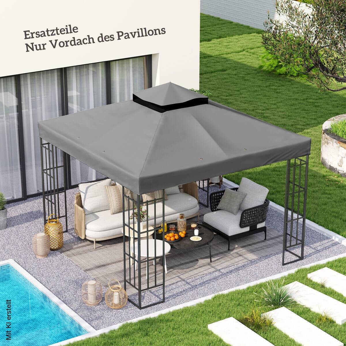 Outsunny Pavillon Ersatzdach dunkelgrau Metall B/H/L: ca. 300x1x300 cm