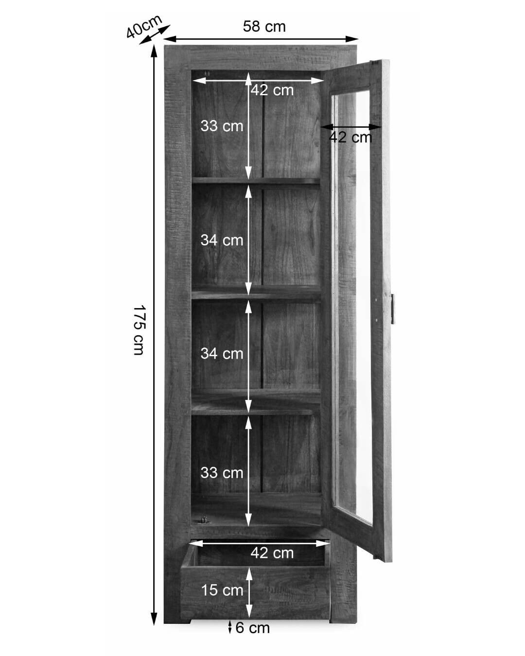 Vitrine Genua Akazie dunkel B/H/T: ca. 50x175x40 cm
