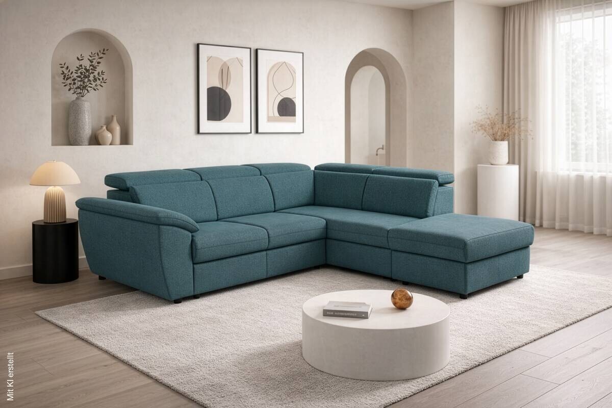 Ecksofa mit Bettfunktion und Bettkasten petrol Flachgewebe B/H/T: ca. 280x108x235 cm