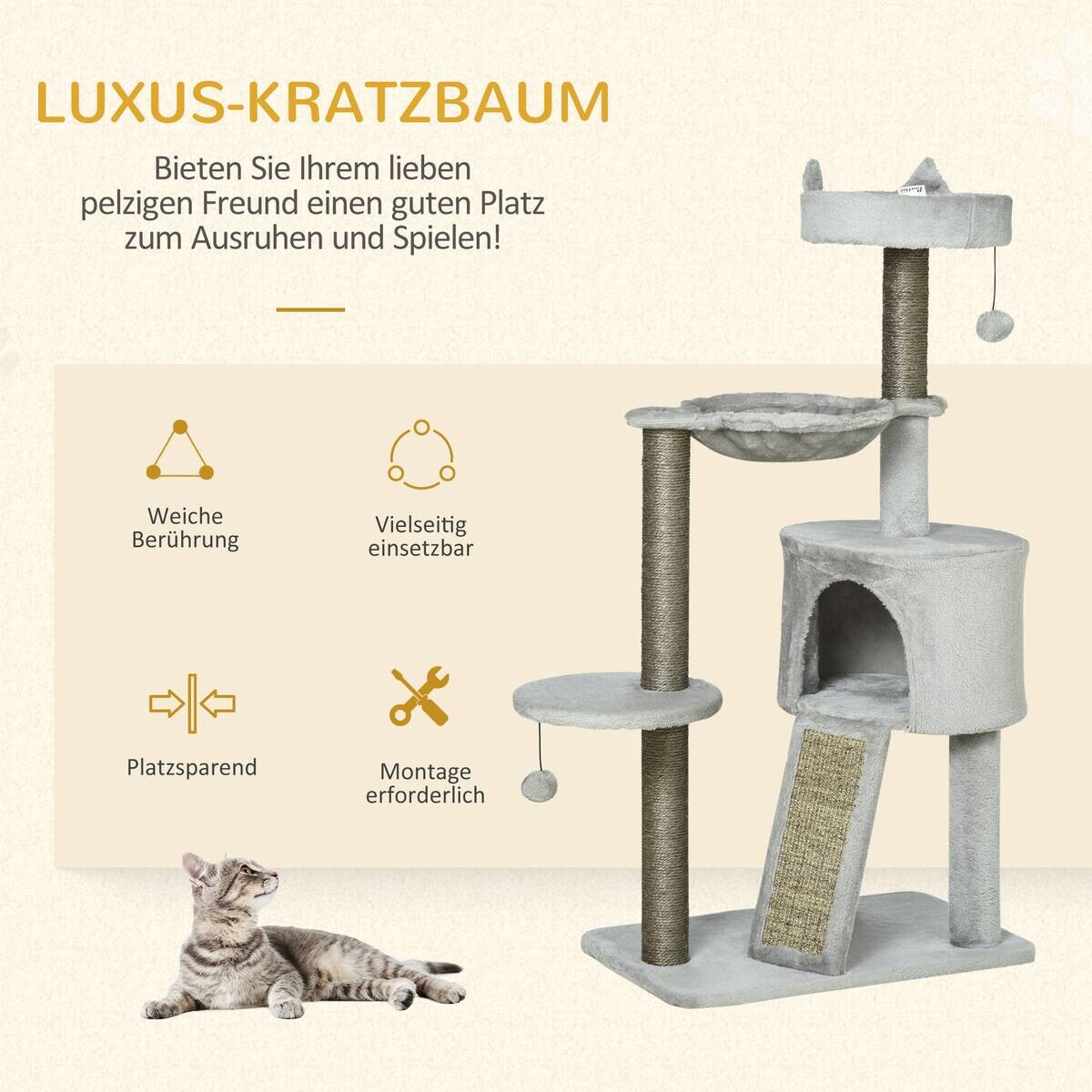 PawHut Kratzbaum hellgrau Polypropylen B/H/L: ca. 40x60x113 cm